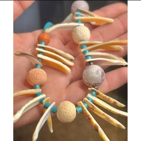 Vintage Turquoise Spiny Shell Bead Native American Heshi Beaded Necklace 23” - Picture 2 of 11